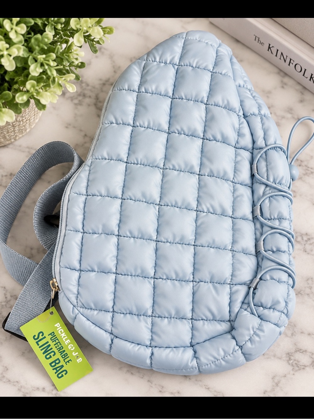 🔅5/$20 
Pickleball Sling Bag Quilted Puffer Light Blue | Crossbody Paddle Bag |